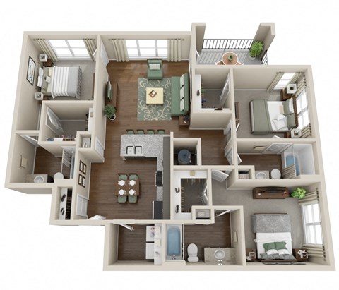 Floor plan for 3 beds, 2 baths, 1323 sqft